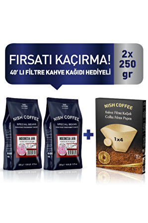 Nish Kahve Endonezya Java Yumuşak İçim Öğütülmüş Endonezya Filtre Kahve 2 x 250 gr + Filtre Kağıdı